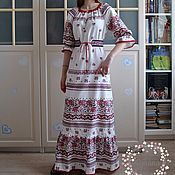 Одежда handmade. Livemaster - original item Linen long dress in Russian style 