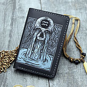 Сумки и аксессуары handmade. Livemaster - original item Leather passport cover with a picture of a Creepy Aquarius. Handmade.