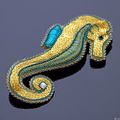 Украшения handmade. Livemaster - original item Brooch seahorse in the technique of gold embroidery. Handmade.