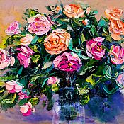 Картины и панно handmade. Livemaster - original item Oil painting with different roses impasto 