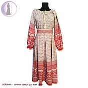 Русский стиль handmade. Livemaster - original item Long Sleeve Makosh Dress grey-red. Handmade.