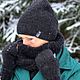 Комплект шапка и митенки, Бини из ангоры и черные митенки, Комплекты головных уборов, Жуковский,  Фото №1
