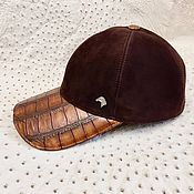 Аксессуары handmade. Livemaster - original item Baseball cap made of crocodile leather and suede, in brown!. Handmade.