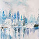 Snow lake-watercolor painting, snow landscape, Pictures, Moscow,  Фото №1
