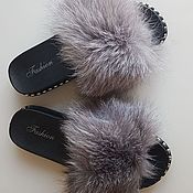 Обувь ручной работы handmade. Livemaster - original item Flip flops with fur of Fox street. Handmade.