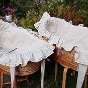 Работы для детей, handmade. Livemaster - original item Linen bedding set in wicker cradle. Handmade.