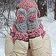 Melange knitted Snood warm hat mittens(pink olive). Mittens. Джемпера, шапки, палантины от 'Azhurles'. Online shopping on My Livemaster.  Фото №2