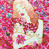 Картины и панно ручной работы. Ярмарка Мастеров - ручная работа Mosaico de pintura rosa Mamá y niños / mamá y niños pequeños. Handmade.