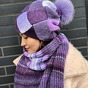 Аксессуары handmade. Livemaster - original item Hat and scarf set Violet/Lilac. Handmade.