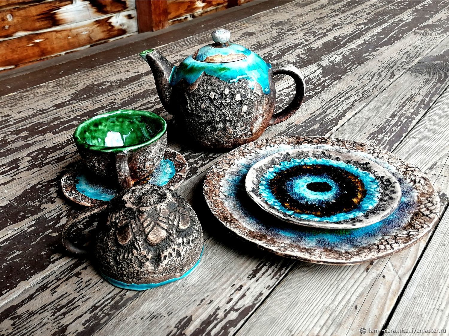 Новая луна, сервиз, набор посуды для чая и кофе керамика ручной работы, Горшочки, Москва,  Фото №1