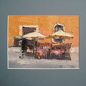 Картины и панно handmade. Livemaster - original item Roman cafe. Oil painting in Passepartout. Handmade.