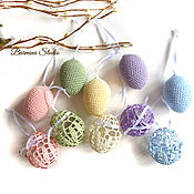 Сувениры и подарки handmade. Livemaster - original item Set of 6 pieces 6cm Easter Fishnet Eggs Knitted. Handmade.