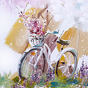 Картины и панно handmade. Livemaster - original item I will bring you happiness, a picture with a Bicycle. Handmade.
