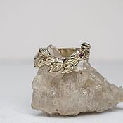 Украшения handmade. Livemaster - original item Delicate white gold twig ring with ruby. Handmade.