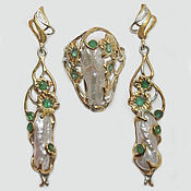Украшения handmade. Livemaster - original item The set is 925 silver with Baroque pearls and emeralds. Handmade.