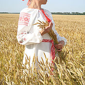 Русский стиль handmade. Livemaster - original item Embroidered linen shirt-dress 