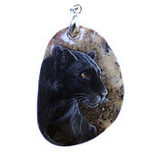 Украшения handmade. Livemaster - original item Panther necklace. Hand painted jasper pendant. Lacquer miniature. Handmade.