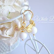 Украшения handmade. Livemaster - original item Top quality white agate earrings, gilt. Handmade.