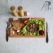 Посуда handmade. Livemaster - original item Serving board for serving steak and grill made of solid ash Bull. Handmade.