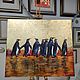 Painting penguins on the background of a golden sunset 60 by 70 cm potal, Pictures, St. Petersburg,  Фото №1
