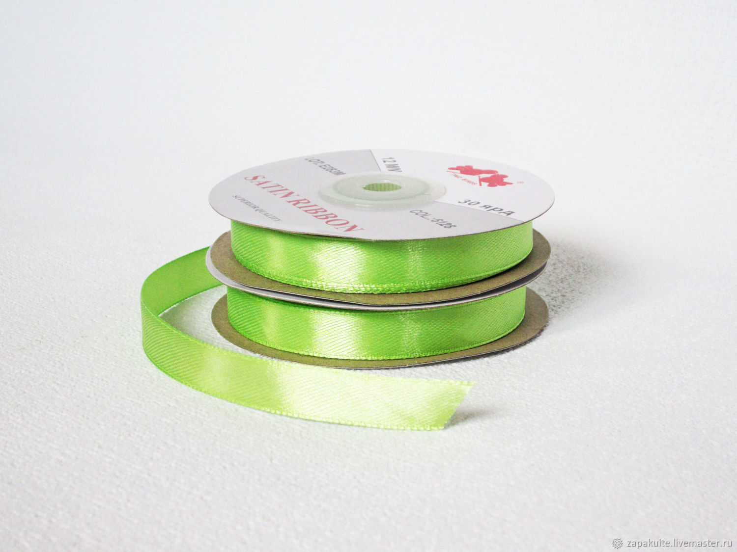 Ленты атласные 12 мм, салатовый, 23 м, ленты москва, ленточка купить в ...