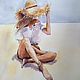 Watercolor painting Beach girl (straw beige blue), Pictures, Yuzhno-Uralsk,  Фото №1