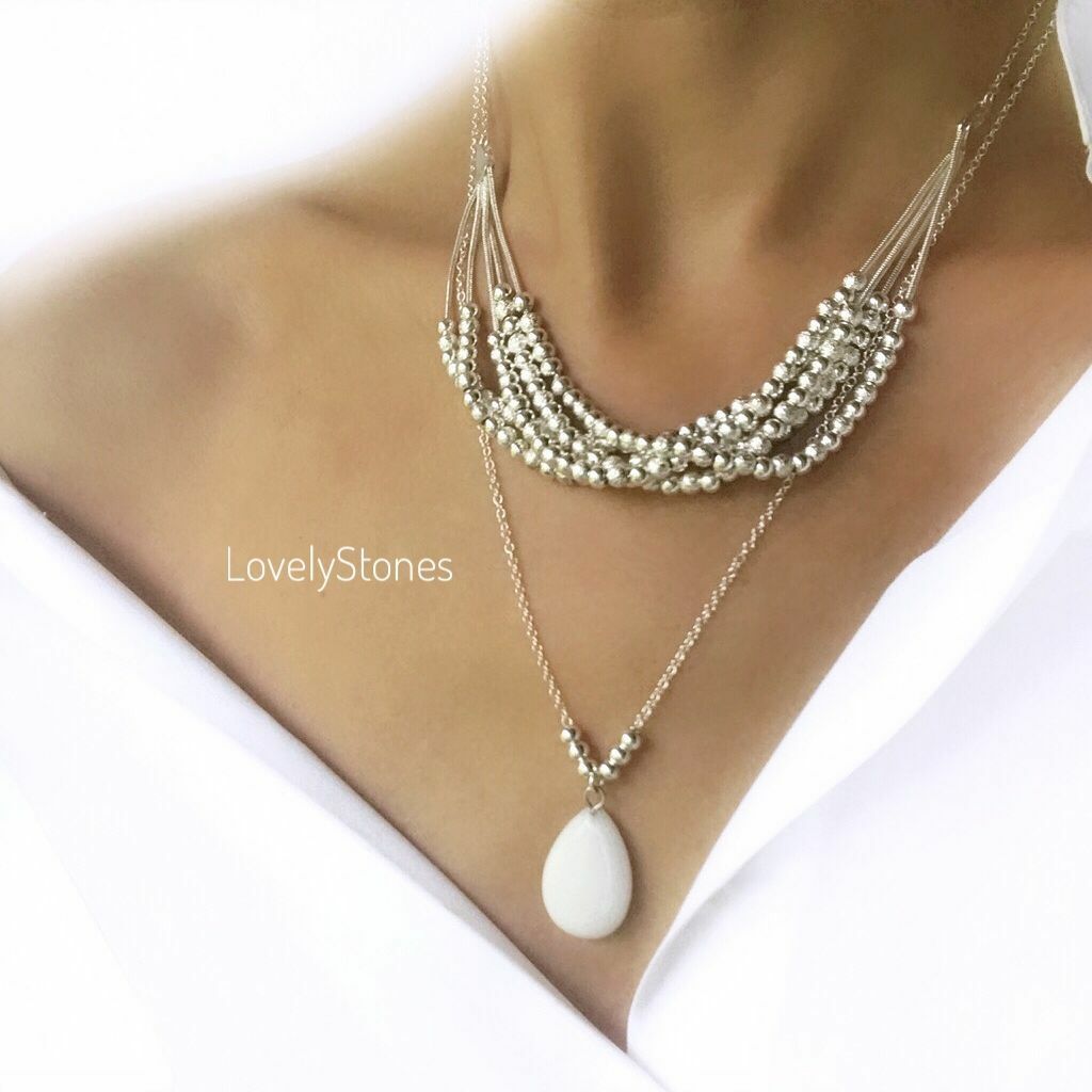 Necklace double white pure white jadeite drop in the occasion to the dress, Necklace, Yaroslavl,  Фото №1