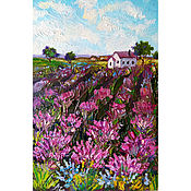 Картины и панно handmade. Livemaster - original item Painting Lavender Oil 11,5 X 18 Provence Lavender Field Landscape. Handmade.