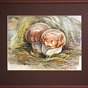 Картины и панно handmade. Livemaster - original item Watercolor painting "Porcini mushrooms", framed.. Handmade.