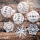 A set of Christmas balls and snowflakes white knitted in a box, Christmas decorations, Moscow,  Фото №1