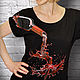 T-shirt black with wine and dancing girl hand painted, T-shirts, St. Petersburg,  Фото №1