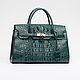 Roomy women's bag made of crocodile leather in green color, Classic Bag, St. Petersburg,  Фото №1