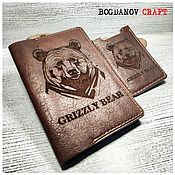 Канцелярские товары handmade. Livemaster - original item GRIZZLY BEAR passport cover and cardholder. Handmade.