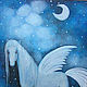 Картина   Лошадка  с  крыльями   лошадь   синий   акрил ночь. Картины. ElementEcoStar. Интернет-магазин Ярмарка Мастеров.  Фото №2