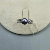 Украшения handmade. Livemaster - original item Silver ring with 7,5 mm black pearls and cubic zirconia. Handmade.