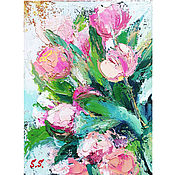 Картины и панно handmade. Livemaster - original item Painting Tulips rose oil gift to a woman. Handmade.