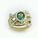 Golden ring '9 lives' with emerald and diamond baguettes, Rings, Moscow,  Фото №1