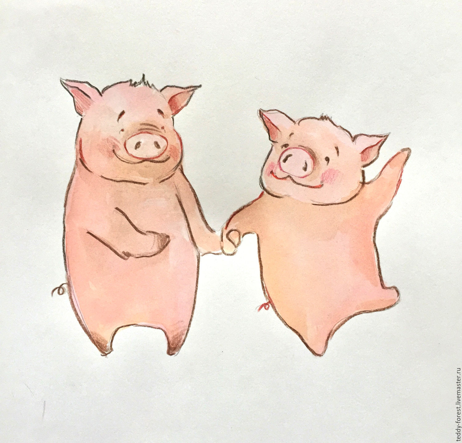 Пара свинок. Два поросенка мультяшные. Поросята обнимаются. Две свиньи зарисовка. Поросенок рисунок.