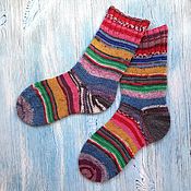 Аксессуары handmade. Livemaster - original item Knitted striped rainbow socks 38-40 size warm woolen. Handmade.
