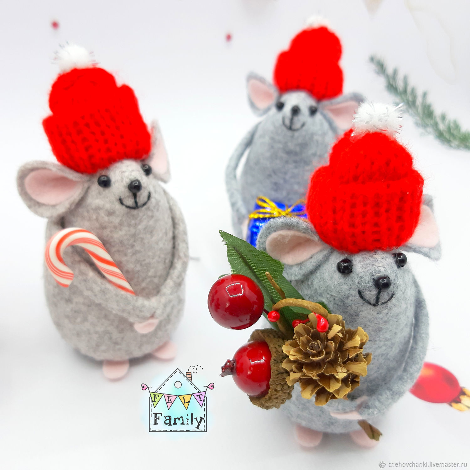 Новогодние мышки из фетра