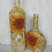 Для дома и интерьера ручной работы. Ярмарка Мастеров - ручная работа Set of interior bottles with sunflowers. Glass.. Handmade.