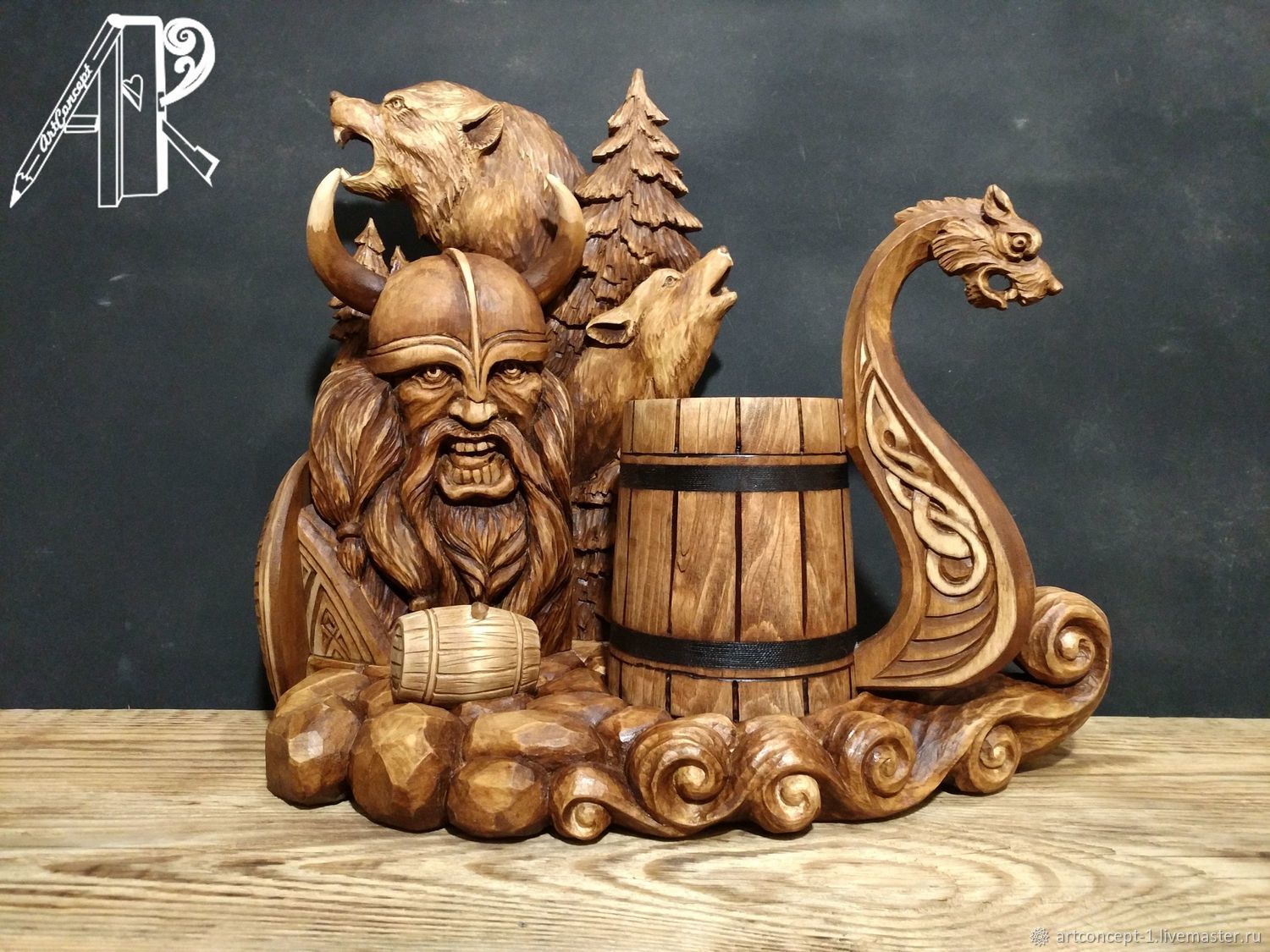 Gift set with wooden beer mug miniature carved berserk, Mugs and cups, Ryazan,  Фото №1