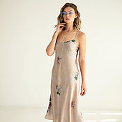 Одежда handmade. Livemaster - original item Midi Silk Watercolor Dress, Beige silk combination dress 100%. Handmade.
