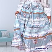 Одежда handmade. Livemaster - original item The skirt is made of cotton, embroidery and lace in the style of boho pale pink with belt.. Handmade.