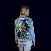 Одежда handmade. Livemaster - original item Denim jacket with hand-painted and embroidered Toucans birds flowers. Handmade.