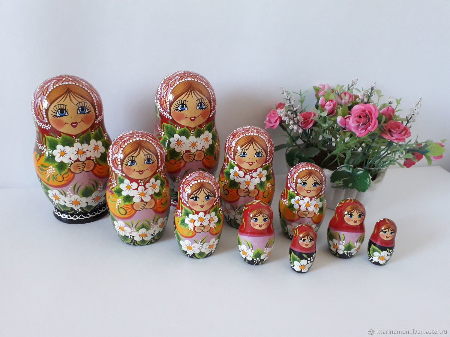 Матрешка 5-местная Белые цветы – купить на Ярмарке Мастеров – LEF56RU ...