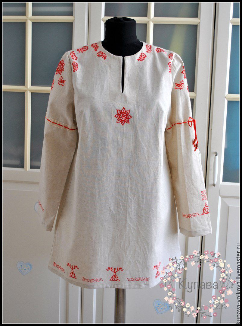 Shirt linen Slavic amulet with a cleat on fabric, Blouses, Anapa,  Фото №1