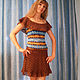 Платье коричневое с голубыми волнами. Платья. Anna Dvarri. Интернет-магазин Ярмарка Мастеров.  Фото №2