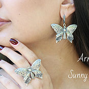 Украшения handmade. Livemaster - original item 925 Sterling Silver Butterfly Ring and Earrings HH0167. Handmade.