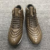 Обувь ручной работы handmade. Livemaster - original item Sneakers are high, made of ostrich leather, in a light brown color.. Handmade.